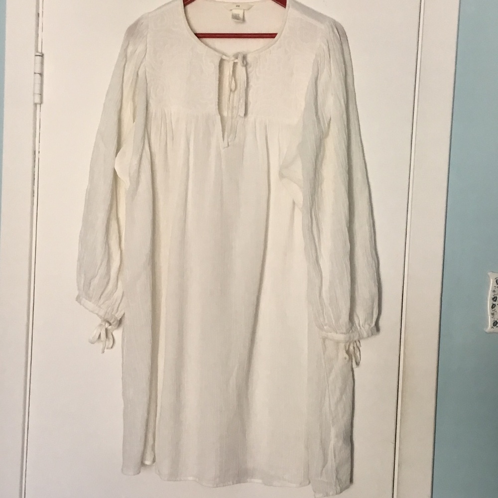 H&M White Gauzy Dress with Quilted Detail, XL